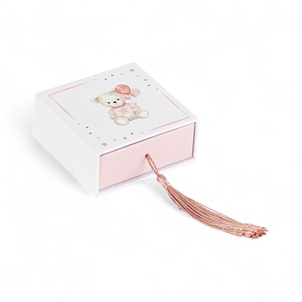 SCATOLA ORSETTO ROSA 7X7X3CM CON INSERTO E NAPPINA